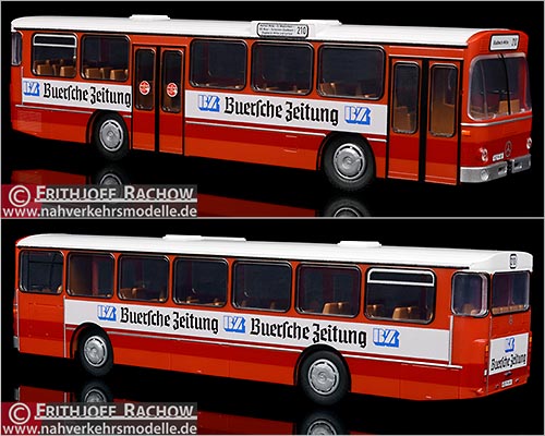 Rietze Busmodell Artikel 74314 Mercedes-Benz O 305 Stlb Frecker Reisen Herten Werbung Buersche Zeitung Verlag J. Bauer KG, Marl