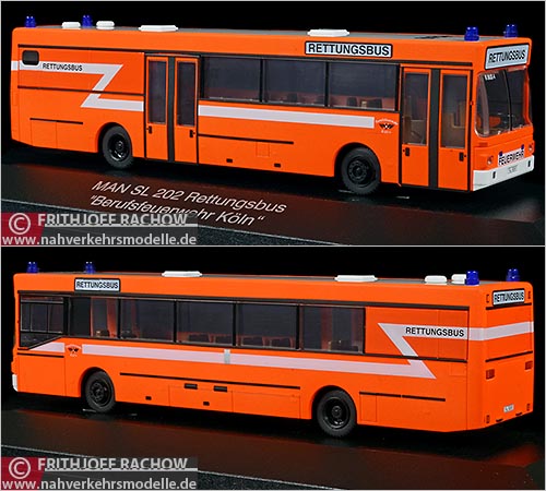 Rietze Busmodell Artikel 72107 M A N S L 202 Rettungsbus Feuerwehr Kln