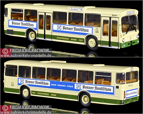 Brekina Busmodell Artikel 50739 Mercedes-Benz O 305 Stadtwerke Bonn S W B mit Werbung Bonner Rundschau